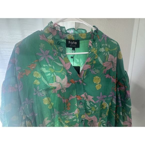Fate Women's blouse green Floral Print Long Sleeve Zise 1X NWT Multicolor - Picture 8 of 12